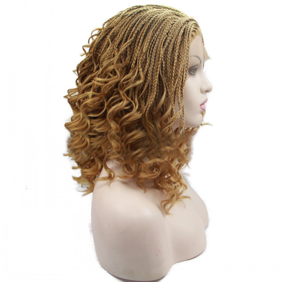 Hotselling #27 blonde color Synthetic full Lace Front Wig 16inch Braided Box Braids Wig For Woman Black short Curly wig for africa women