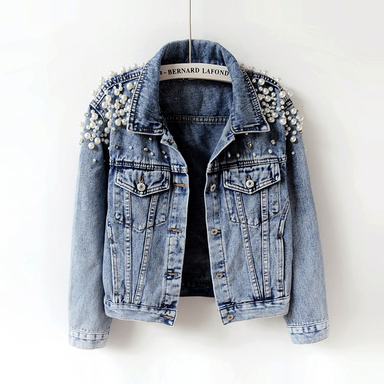 Spring Autumn Women Basic Coats Women Denim Jacket Pearls Beading Fashion Jeans Coat Loose Long Sleeve Jackets 898, Blue
Spring Autumn Women Basic Coats Women Denim Jacket Pearls Beading Fashion Jeans Coat Loose Long Sleeve Jackets 898, Blue