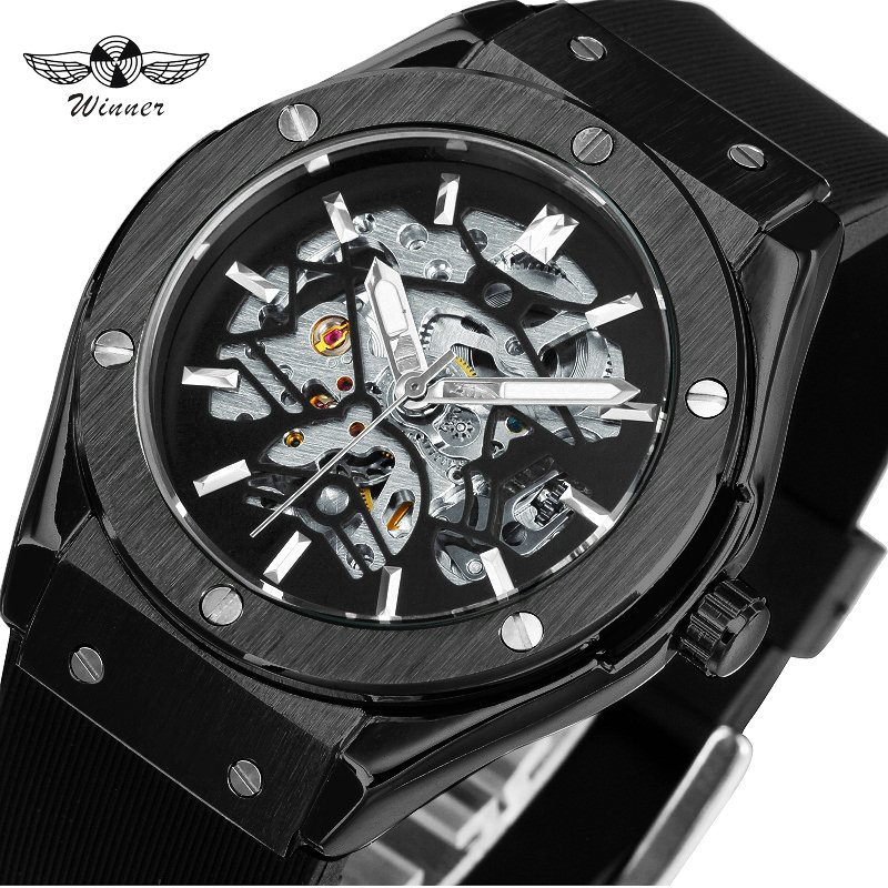 WINNER Top Outdoor Sports Men Automatic Mechanical Watch Rubber Strap Creative Skeleton Design Casual Wristwatch, Blue
WINNER Top Outdoor Sports Men Automatic Mechanical Watch Rubber Strap Creative Skeleton Design Casual Wristwatch, Blue