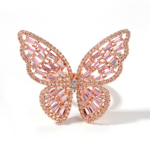 New in Butterfly Open Cuff Finger Rings Rose Gold Colorful Bling Cubic Zirconia Hollow Adjustable Index Ring Band for Girls Women Wolf Tide Jewelry Ge