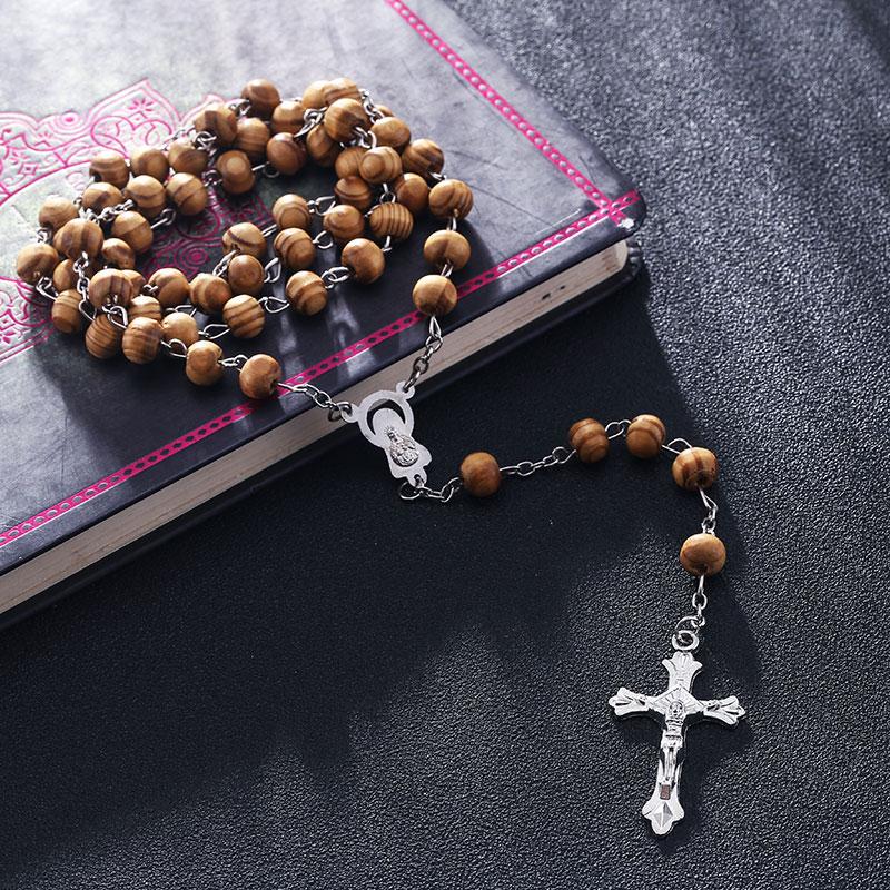 Wholesale- Factory sell 8mm Wooden Beads Brand Necklace Pray Necklace Pray rosary religious beads jewelry necklace Jesus
