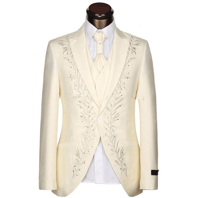 Handsome Embroidery Men Suits Three Pieces (Blazer+Pant+Vest) One Button Wedding Tuxedos Evening Party Suits For Sale
