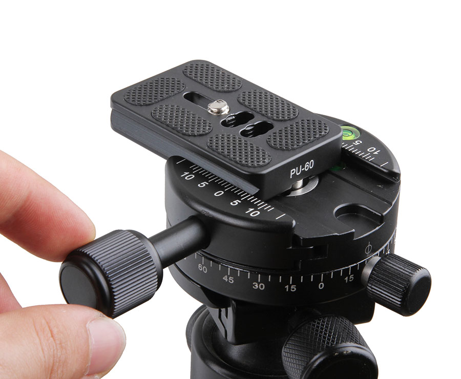 X64 360 Degree Rotation Panoramic Tripod Ball Head 3way Bubble Level with Quick Release Plate for Mirrorless SLR Camera