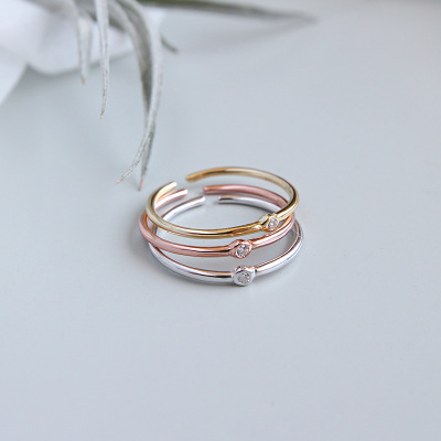 Minimalist Cubic Zirconia ring in S 925 sterling silver Korea hand-made designer open end adjustable ring Christmas gifts