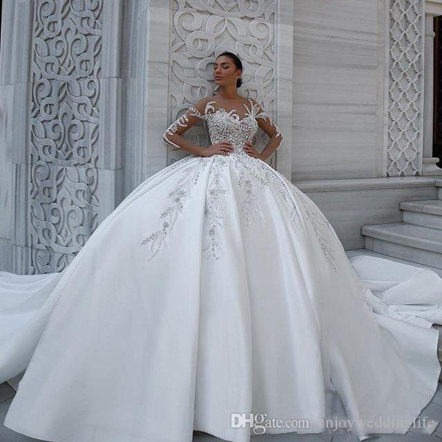 Ball Gown Sparkly Dresses Sequins Beads Off Shoulder Long Sleeve Sweep Train Puffy Wedding Dress Bridal Gowns s