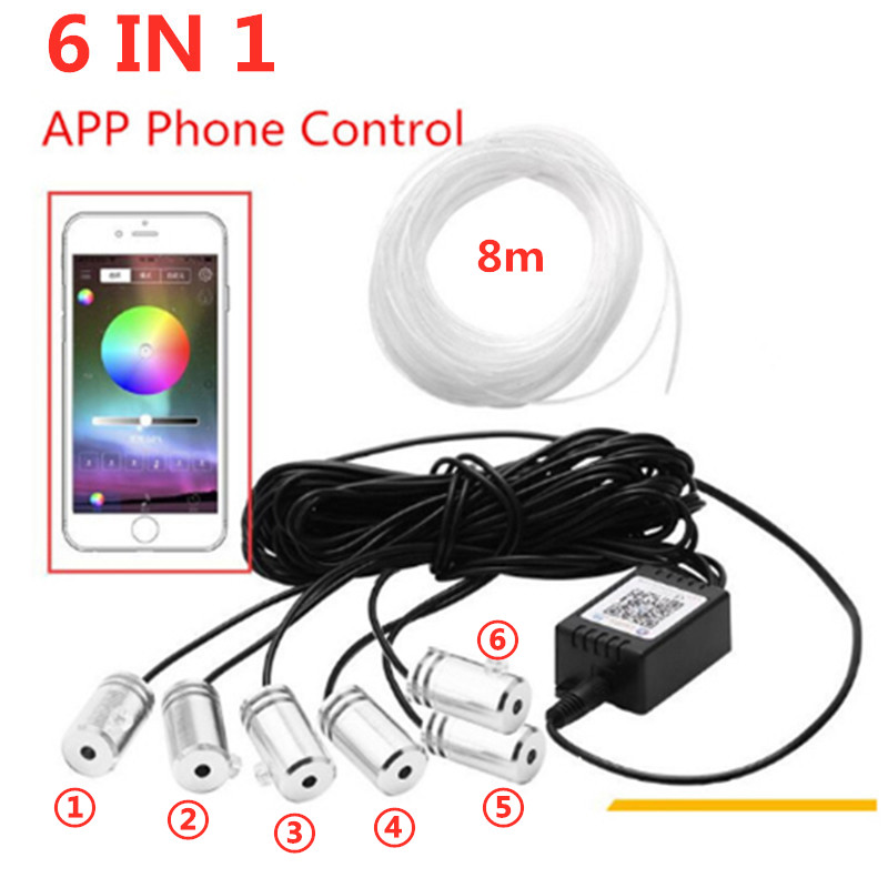 6 in 1 8M Sound Active EL Neon Strip Light RGB LED Car Interior Light Multicolor Bluetooth Phone Control Atmosphere 12V
6 in 1 8M Sound Active EL Neon Strip Light RGB LED Car Interior Light Multicolor Bluetooth Phone Control Atmosphere 12V