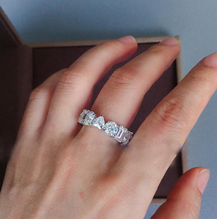 Classical Fashion Jewelry Handmade Hot Sale 925 Sterling Silver Princess White Topaz CZ Diamond Promise Women Wedding Finger Ring Gift