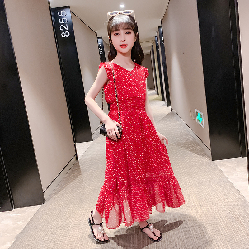2020 Summer Big Girls Chiffon Dress Casual Polka Dot High Waist Boho Long Dresses Teenage Sleevless Maxi Holiday Dress Clothing, Red
2020 Summer Big Girls Chiffon Dress Casual Polka Dot High Waist Boho Long Dresses Teenage Sleevless Maxi Holiday Dress Clothing, Red