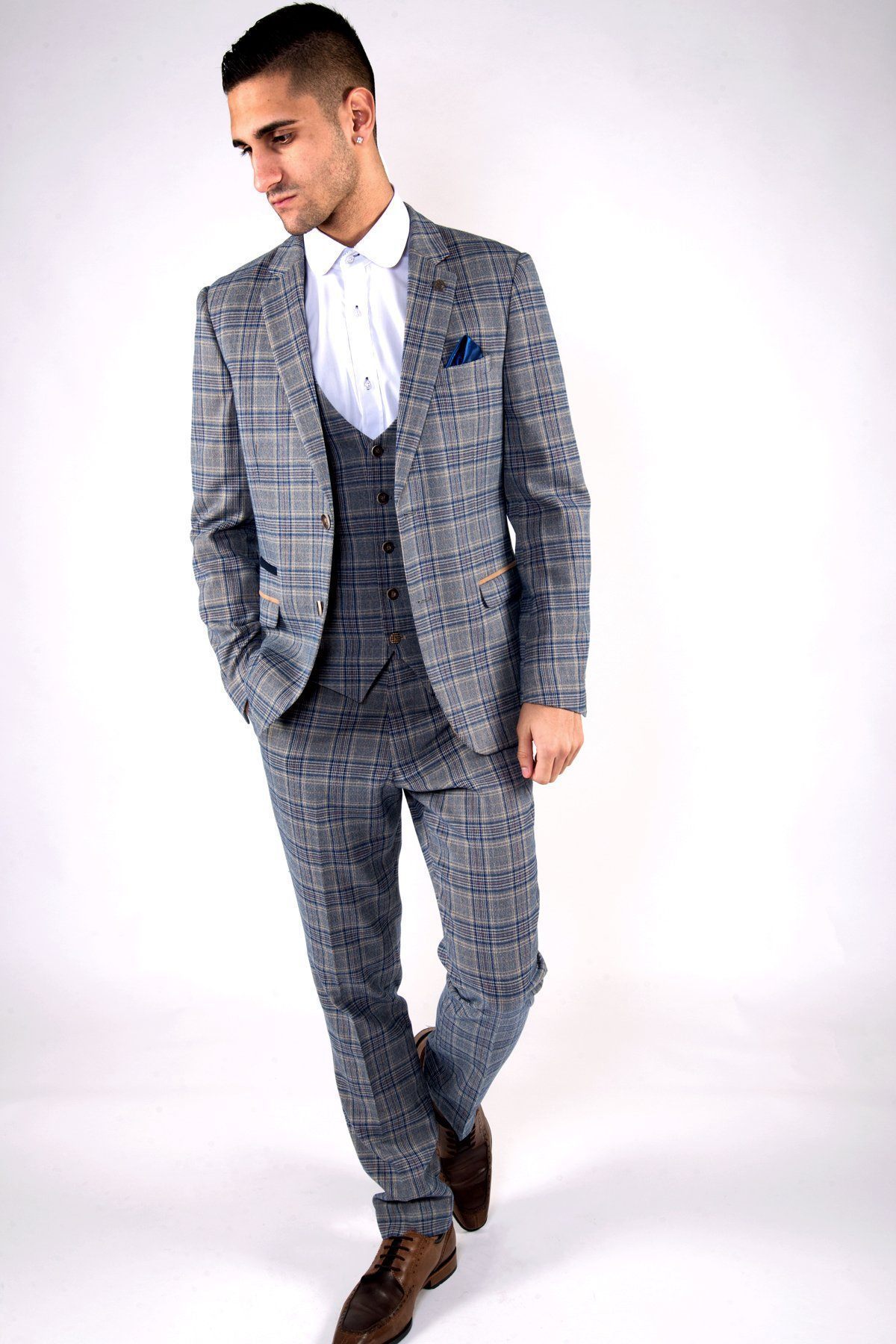 2019 Newest Design Plaid Wedding Tuxedos Slim Fit Two Button Men Pant Suits Groom Wear Prom Check Blazer (Jacket+Vest+Pants)