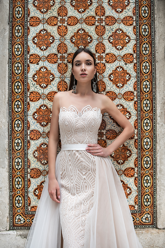 Elegant Mermaid Dresses With Detachable Train Sheer Neck Lace Bridal Gowns Slim Fit Boho Beach Wedding Dress Custom 0505 0505