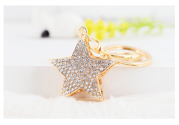 Creative crystal five-pointed star key ring rhinestone star car key chain exquisite charm female bag hanging ornaments keychain