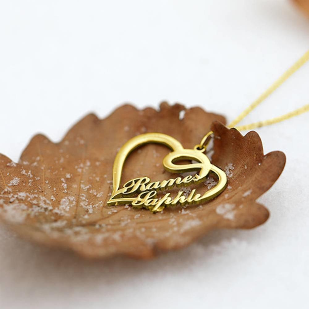 Fashion-Heart Name Chain 3 Colors Choker Private Custom Necklace with 2 Names Fashion Women's Decorations