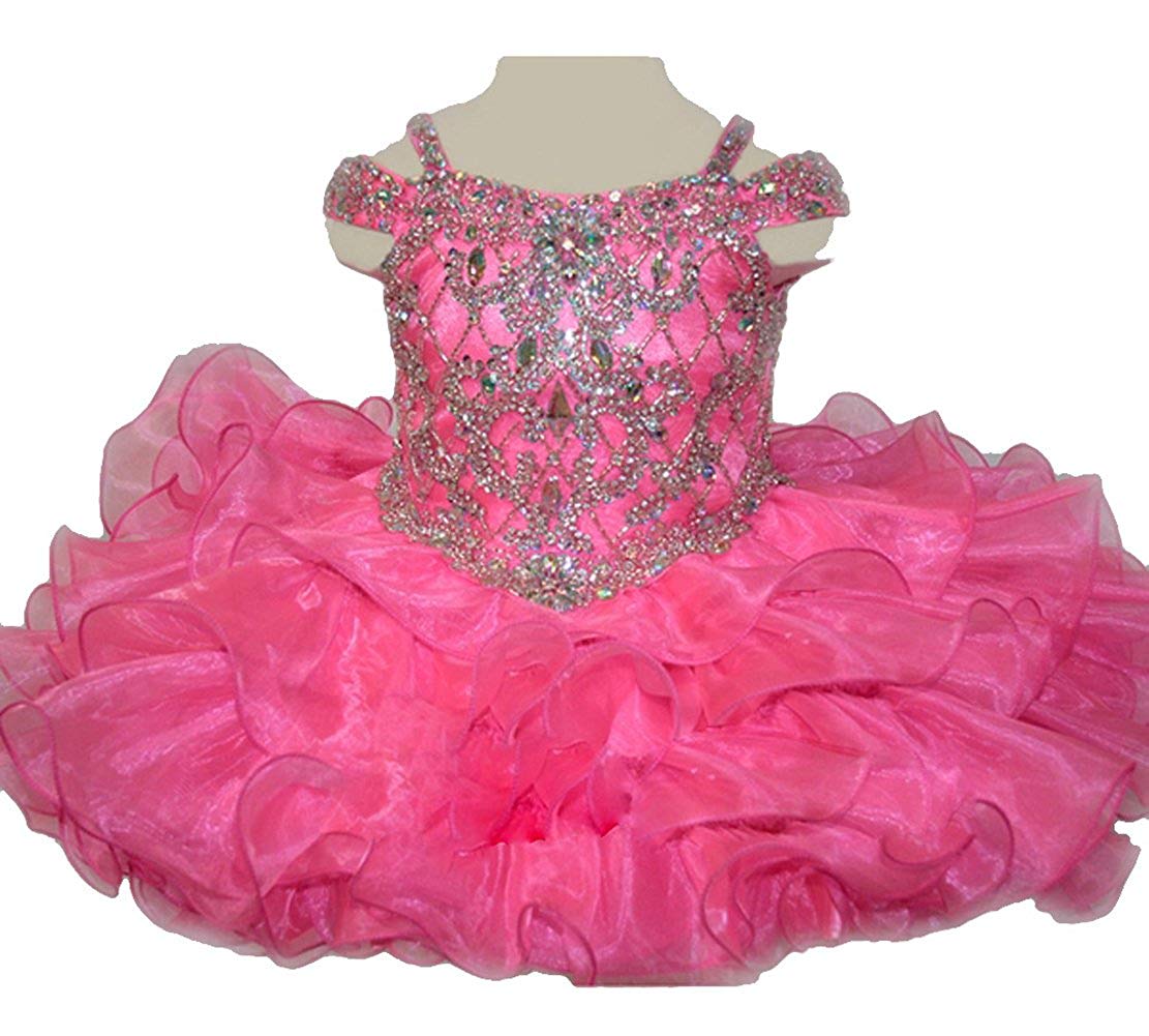 Baby Girls Crystal Pageant Cupcake Dress Princess Infant Special Occasion Jewel Diamond Birthday Party Short Gowns