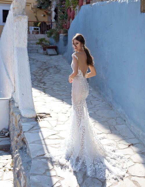 Lian Rokman Dresses Plunging Neck Backless Mermaid Bridal Wedding Gowns Sweep Train Country Lace Robe De Mariage With Appliques 0505