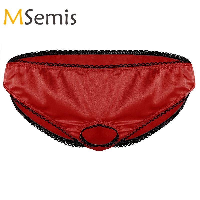 Underwear Mens Hot Sexy Lingerie Open Front Penis Hole Soft Satin Low Rise Sissy Bikini Briefs Underwear Sissy Male Panties
