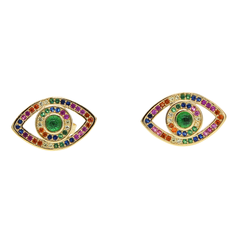 Gold rose gold plated rainbow cz evil eye stud earring luxury bohemia boho trendy 2019 new arrived jewelry earring