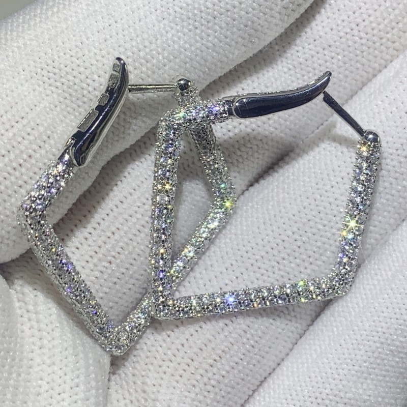 Luxury Original 925 Sterling silver Hoop earring Pave 400pcs 5A Cubic Zircon Party Wedding Clip Ear Earrings for women Bridal Charm jewelry