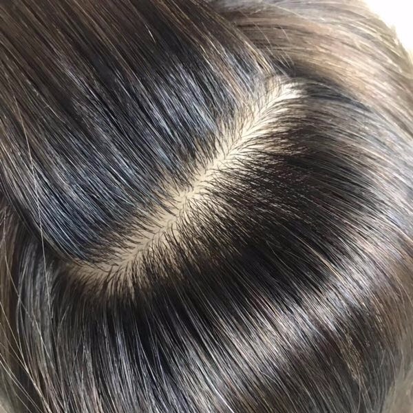 5X6inch Slik Base Top Human Hair Topper For Women Natural Black Color Clip In Toupee 120% Density