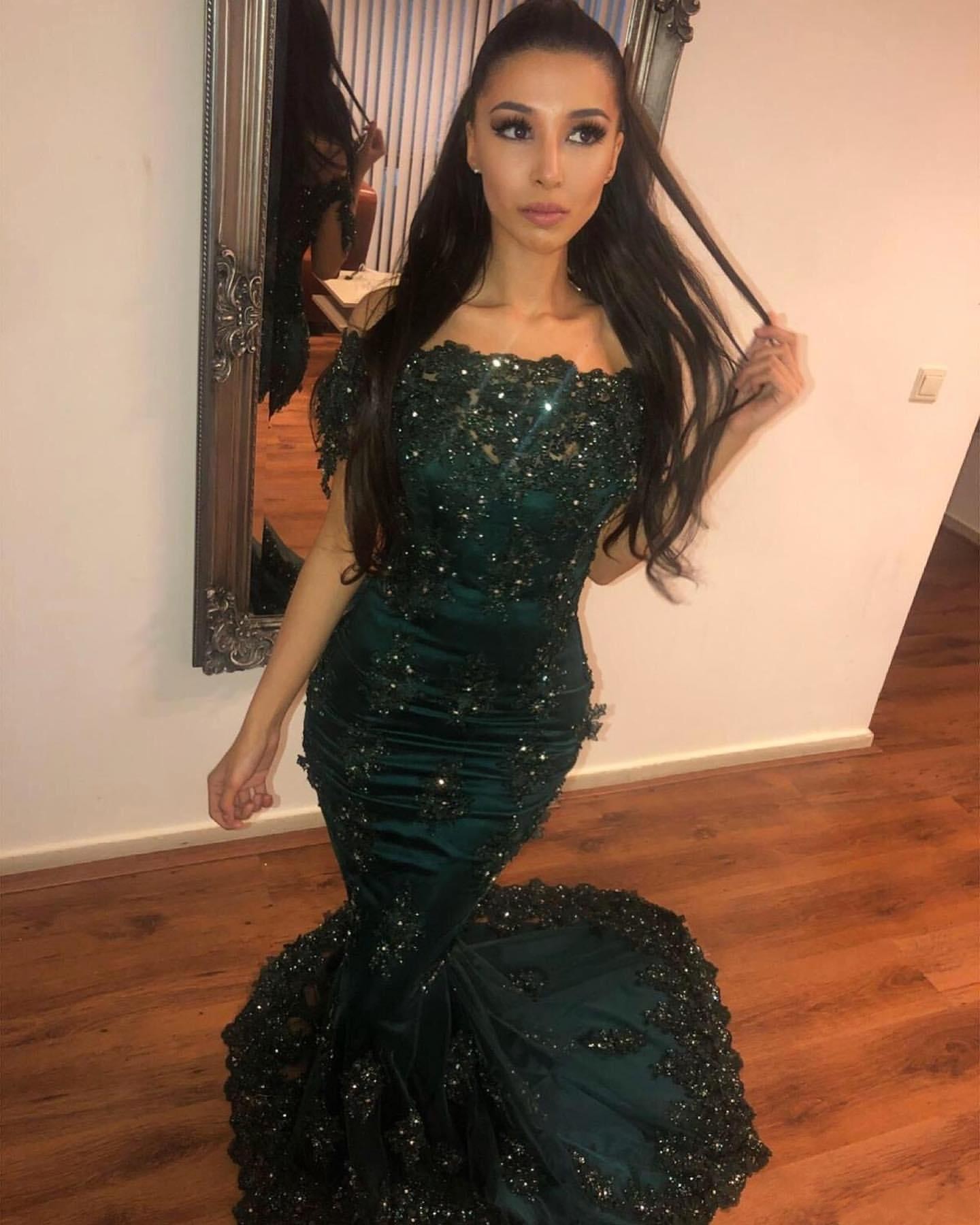 New Hunter Green Arabic Mermaid Prom Dresses Off Shoulder Lace Appliques Crystal Beaded Flowers Short Sleeves Party Dress Evening Gowns Wear, Light yellow
New Hunter Green Arabic Mermaid Prom Dresses Off Shoulder Lace Appliques Crystal Beaded Flowers Short Sleeves Party Dress Evening Gowns Wear, Light yellow