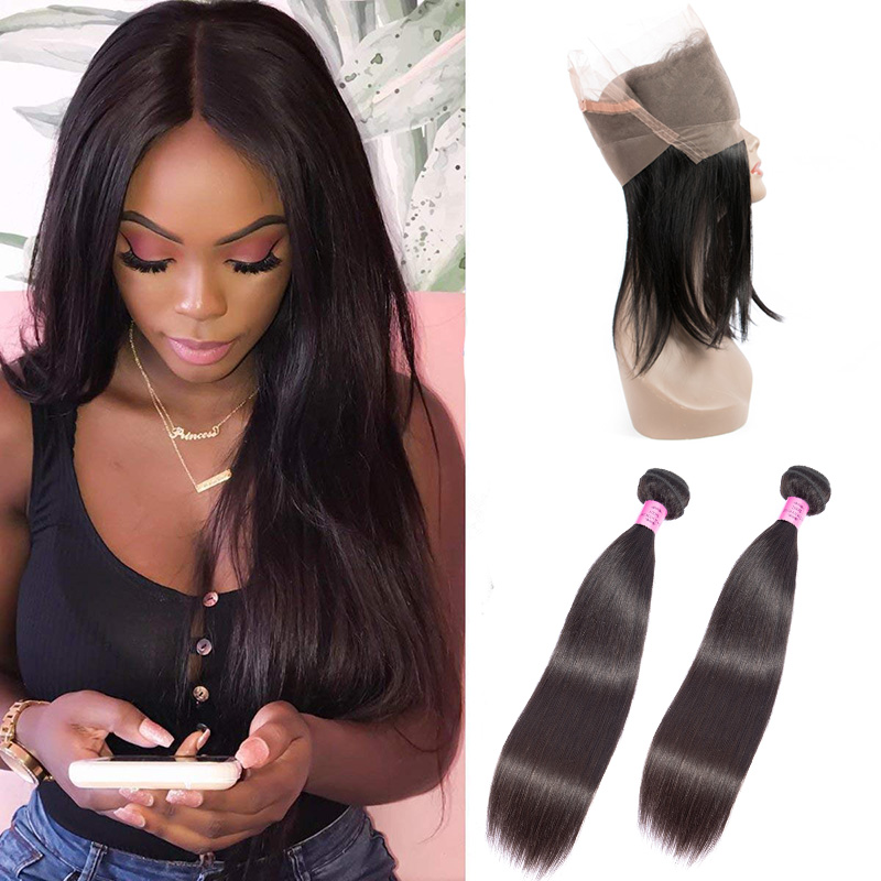 Indian Virgin Hair 2 Bundles With 360 Lace Frontal 3 Pieces/lot Straight Human Hair Wefts With 360 Frontal Closure With Baby Hair Adjustable, Natural color
Indian Virgin Hair 2 Bundles With 360 Lace Frontal 3 Pieces/lot Straight Human Hair Wefts With 360 Frontal Closure With Baby Hair Adjustable, Natural color