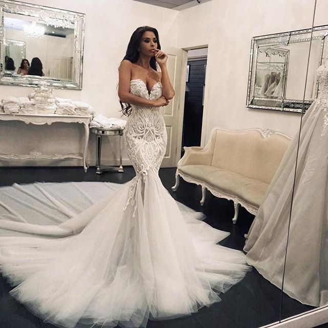 Mermaid Wedding Dresses Bridal Gowns 2019 Sweetheart Lace Appliques Sweep Train Elegant Beach Wedding Dress Custom Country Bridal Gowns
