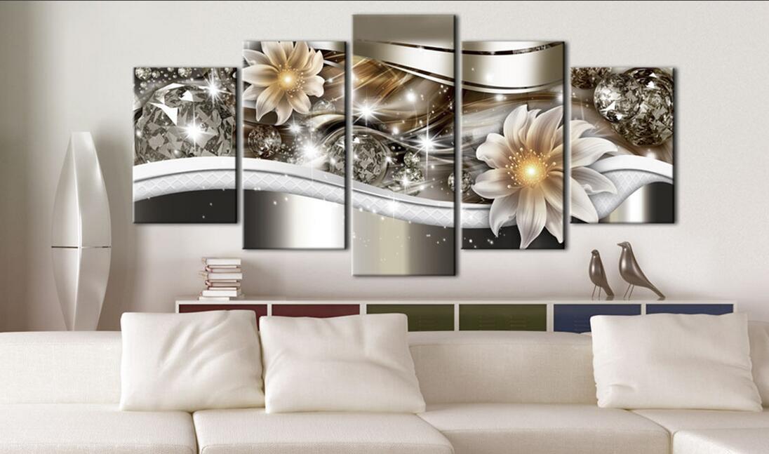 HD 5PCS/Set Diamond Flower Art Print Frameless Canvas Painting Wall Picture Home Decoration,Choose Color And Size(No Frame)