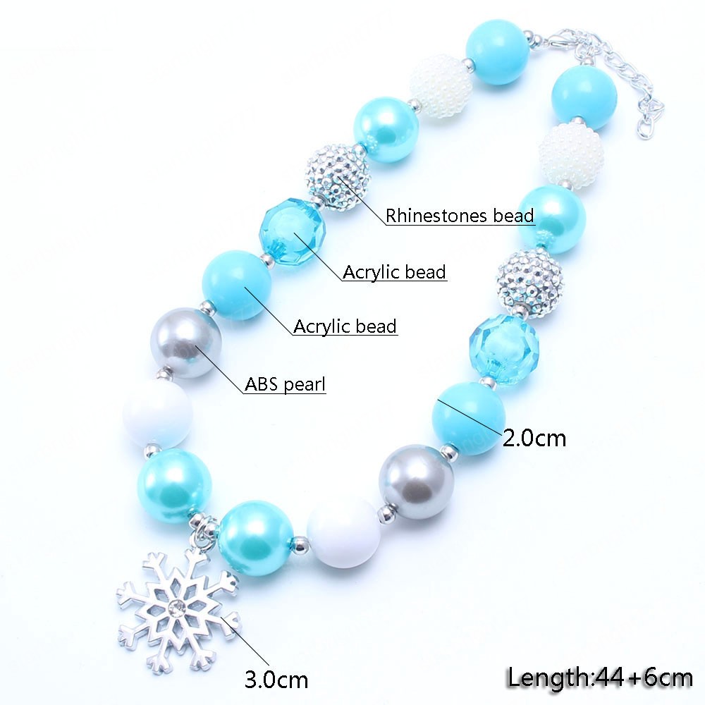 Fashion Blue Kid Chunky Necklace Snow Flower Girl Children Bubblegum Bead Chunky Necklace Toddle Kid Jewelry