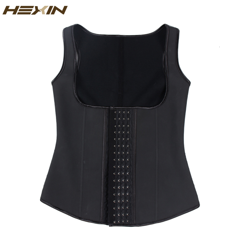 HEXIN Black 4 Rows Hooks Latex Waist Cincher Body Shaper Steel Bone Corset Slimming Vest Waist Trainer Plus Size Girdle BeltT191005