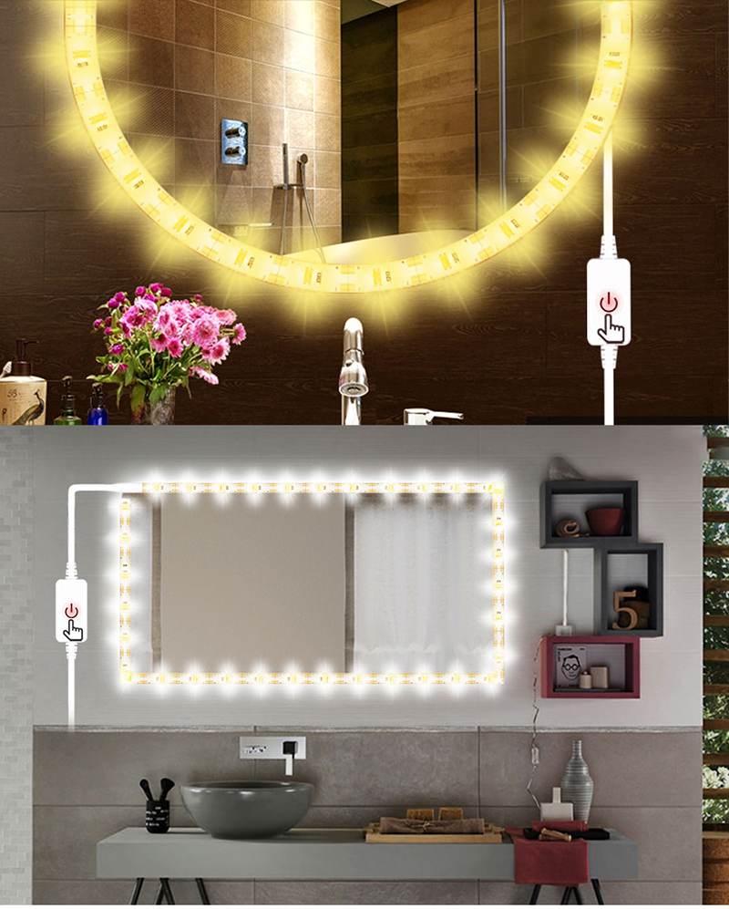 High Brightness 5V LED Strips Dimmable SMD2835 2M USB Power Mirror lights Strip Touch Switch Waterproof LED TV Back Light