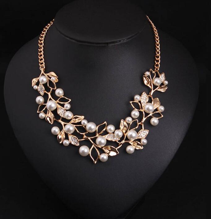 Fashion- Pearl Necklaces & Pendants Leaves Statement Necklace Women Collares Ethnic Jewelry for Personalized Gifts Free Shipping