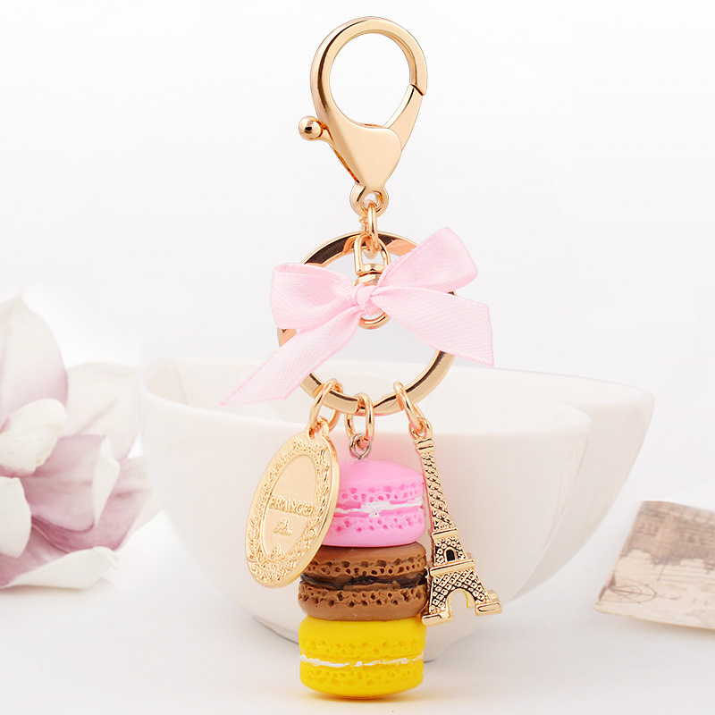 New Cake Key chain fashion car Key Ring Women bag charm accessories France Cake Macarons with Eiffel Tower Keychain gift Jewelry