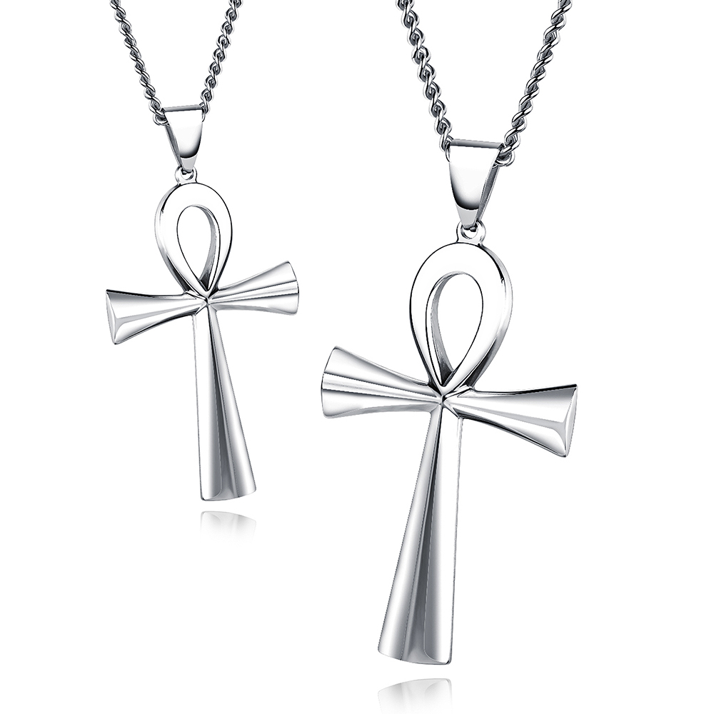 Simple Ancient Egypt Cross Pendants Necklace Jewelry High Polished Stainless Steel Necklace Religious Jewelry Men Women Couple Pendants