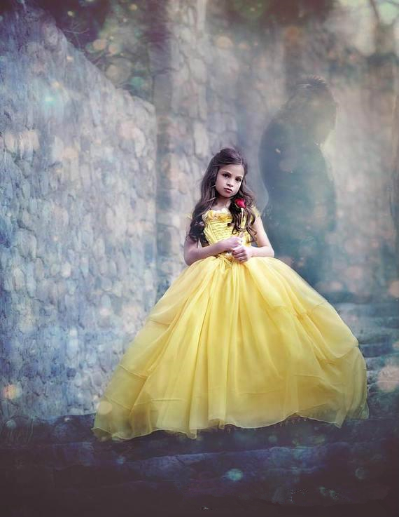 Princess Yellow Garden Flowers Girls Dresses Ball Gown Lace Chiffon Teens Pageant Dress Kids Formal Party Prom Gowns Robes De Fête