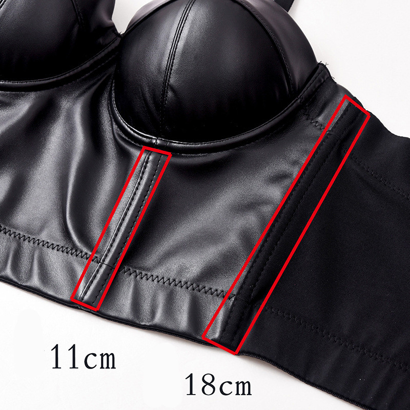 Women Night Club Caged Bralette Fashion PU Leather Bustier Bra Dance Party Cropped Top Camis Tube-Top with Strap S-XL