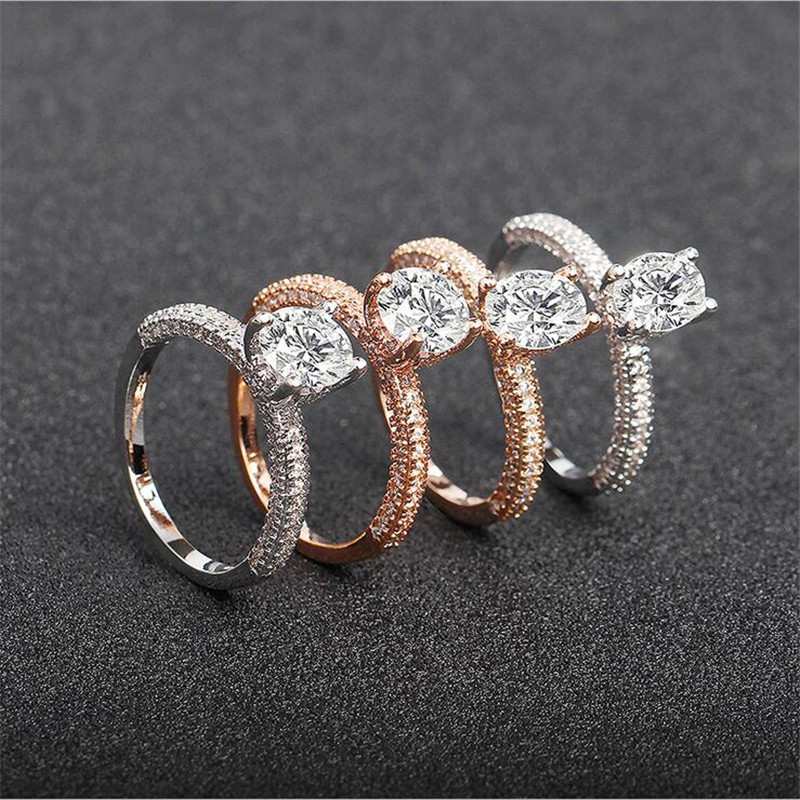 Rulalei Brand New High Quality Luxury Jewelry 925 Sterling Silver&Rose Gold Fill White Topaz CZ Diamond Gemstones Wedding Band Ring Gift