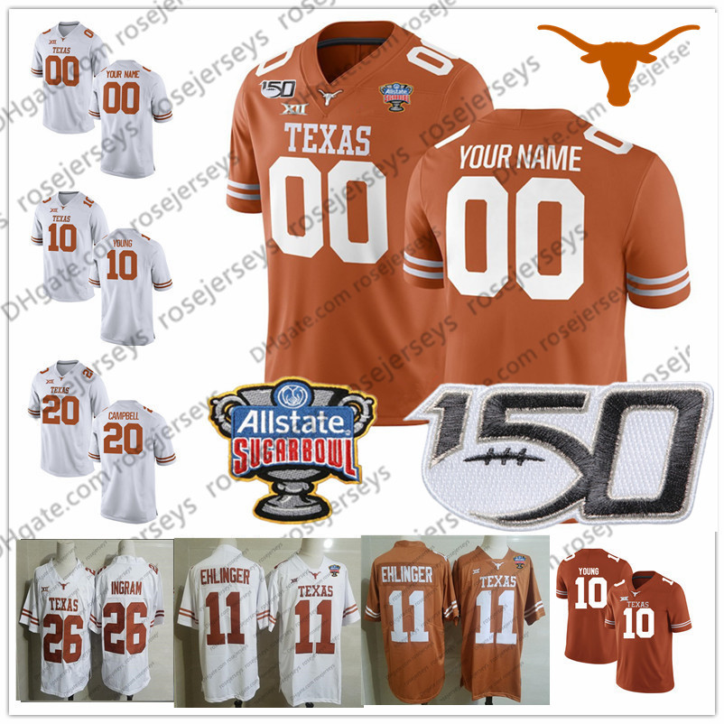 Custom Texas Longhorns 2019 Football Any Name Number Orange White 11 Ehlinger 7 Sterns 9 Collin Johnson Young Sugar Bowl NCAA 150TH Jersey от DHgate WW