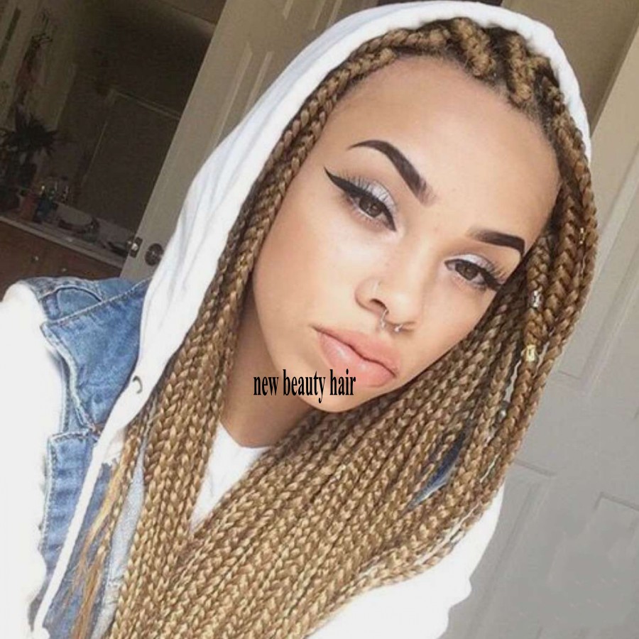 Real picture blonde Braided Lace Front wigs With Baby Hair jumbo braiding hair brazilian hair box braid wig for black Women