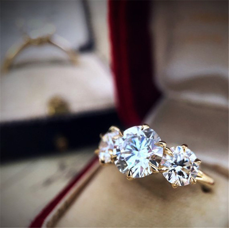 Vecalon Fashion Three stone ring 925 Sterling silver Diamond Engagement wedding band rings For women Bridal finger Jewelry Gift
