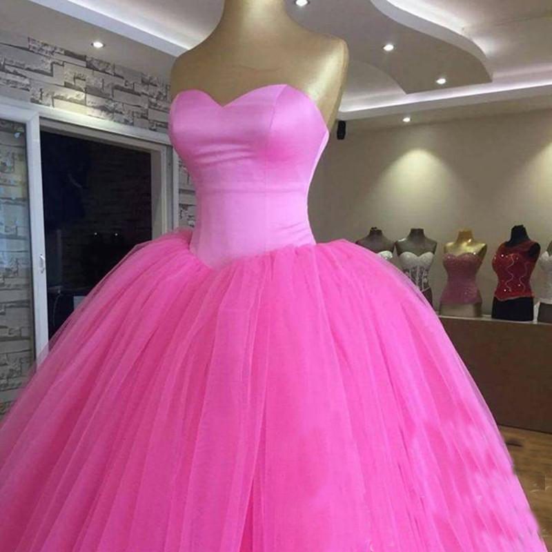Princess Hot Pink Sweet 16 Quinceanera Dresses Long 2019 Puffy Ball Gown Lace Up Girls Ragazza Prom Dress Formal Pageant Gowns