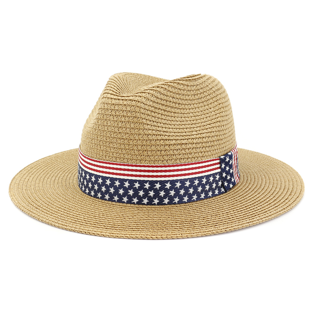 Summer Paper Straw Wide Brim Sun Hats Men Women British Style Jazz Fedora Beach Hat Cowboy Sunhat with US Flag Ribbon, Black
Summer Paper Straw Wide Brim Sun Hats Men Women British Style Jazz Fedora Beach Hat Cowboy Sunhat with US Flag Ribbon, Black