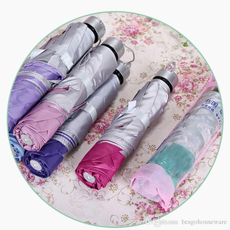 Solid Color Folding Umbrella Silver Plastic UV Sun Protection Sun Rain Women Men Umbrellas Creative Design Umbrella Mixed Color BH2187 CY - view 9
