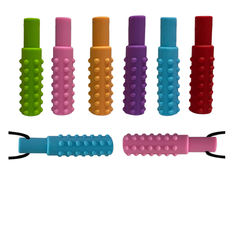 Baby Teether Toy Textured Stick Teething Toy Autism Sensory Chewing Necklace Kids Pencil Topper Silicone Teether Oral Motor Tools