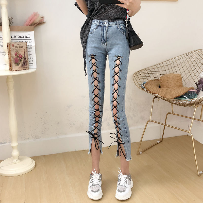 Blue High-waisted Bandage Cloth Social Women's Jeans Deft Online Celebrity Celebrity Style Capri Slimming Skinny Pants UT315
Blue High-waisted Bandage Cloth Social Women's Jeans Deft Online Celebrity Celebrity Style Capri Slimming Skinny Pants UT315