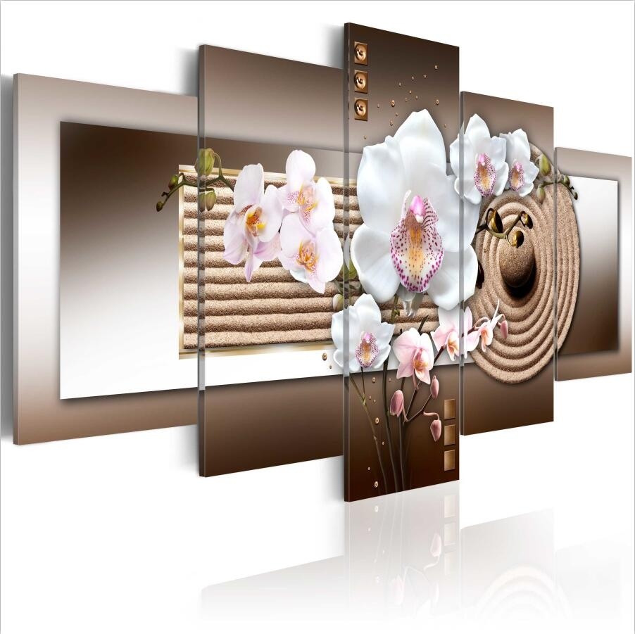 5PCS/Set Abstract Orchid Zen Garden- Flower Art Print Frameless Canvas Painting Wall Picture Home Decoration No Frame