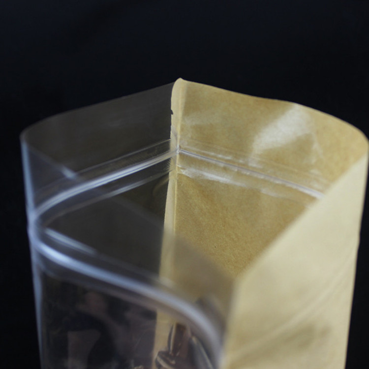 100pcs Thick Clear Front Kraft Paper Stand up Storage Bags One Side Clear Coffee Beans Dried Fruit Bakery Snack Party Candy Xmas Gifts Resealable Zipp