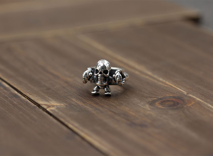 Personalized 925 sterling silver fine jewelry vintage American designer mens rings heavy gothic punk skull band rings