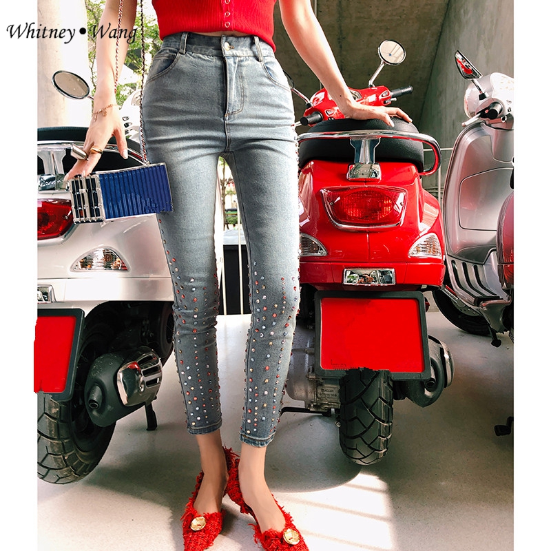 WHITNEY WANG 2020 Spring Summer Fashion Streetwear Leg Pears Beading Diamonds Skinny Jeans Women Denim Pants Plus Size 5XL, Blue
WHITNEY WANG 2020 Spring Summer Fashion Streetwear Leg Pears Beading Diamonds Skinny Jeans Women Denim Pants Plus Size 5XL, Blue