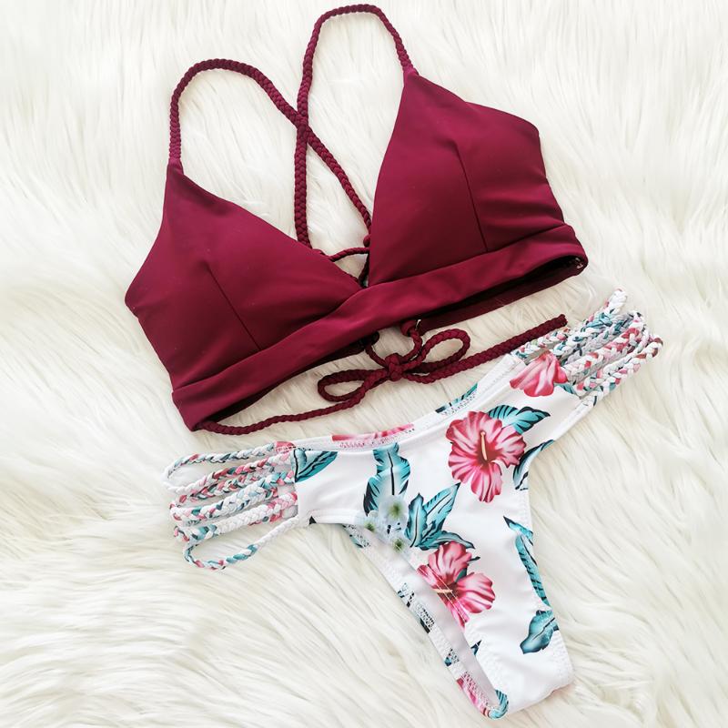 2020 Women Sexy Bikini Set Lace Up Floral Print Bandage Swimsuit Knitted Thong Brazilian Biquini swimwear Summer Beach Wear
2020 Women Sexy Bikini Set Lace Up Floral Print Bandage Swimsuit Knitted Thong Brazilian Biquini swimwear Summer Beach Wear