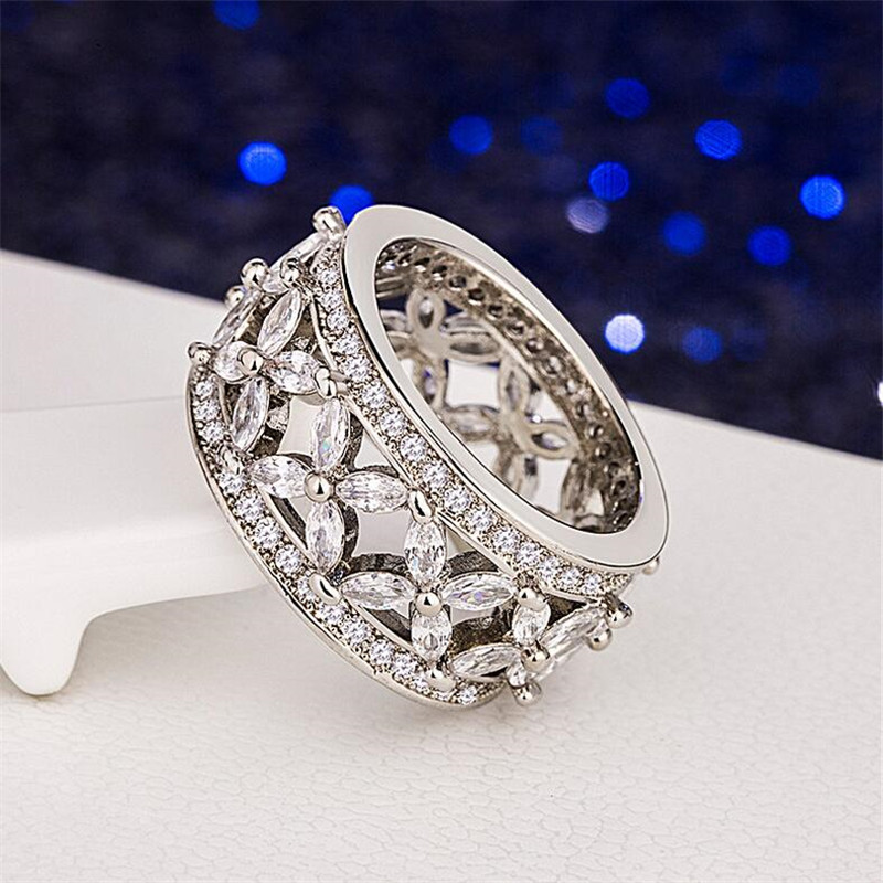 Classical Top Selling Fashion Jewelry 925 Sterling Silver Marquise Cut White Topaz Gemstones CZ Diamond Party Women Wedding Band Ring Gift