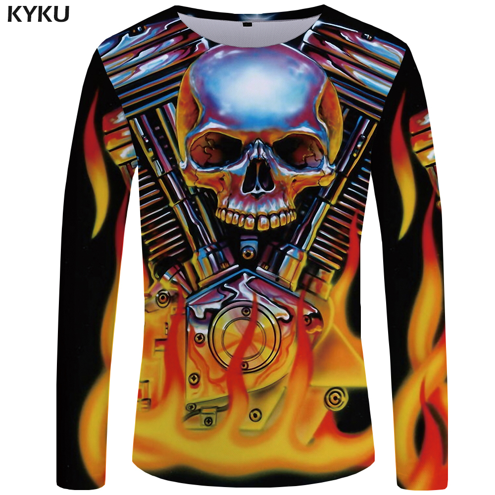 KYKU Skull T shirt Men Long sleeve shirt Black Clothes Devil Funny T shirts 3D Printed Tshirt Rock Streetwear Mens Clothing MX200509